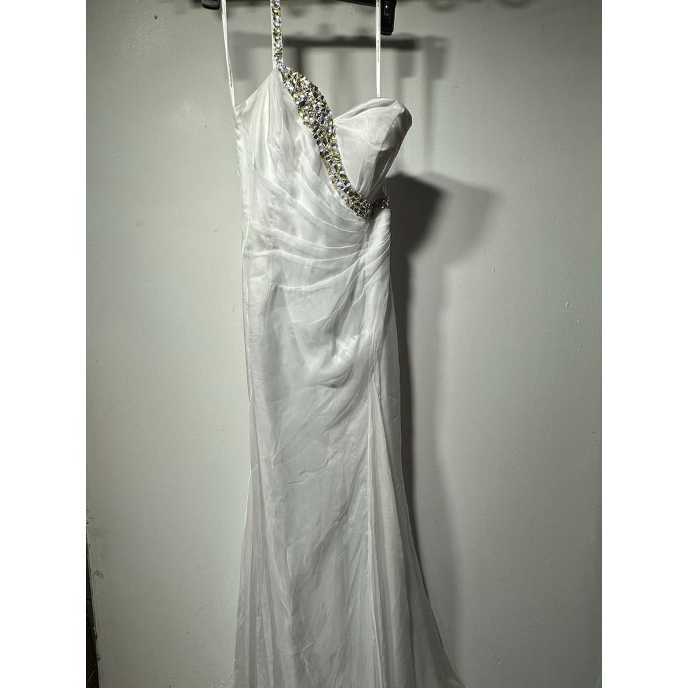 Size 4 Alyce White One Strap One Shoulder Wedding Dress Bridal Gown Rhinestones